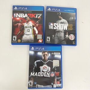 PS4 Madden 18 / NBA 2K17 / The Show 18 3 Pack Sony PlayStation 4 Set Video Games